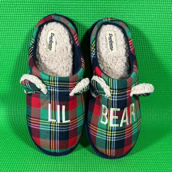 Dearfoams Red/Green/Navy Plaid Slip-On Slippers W's 9-10/M's 7-8 - Picture 1 of 6